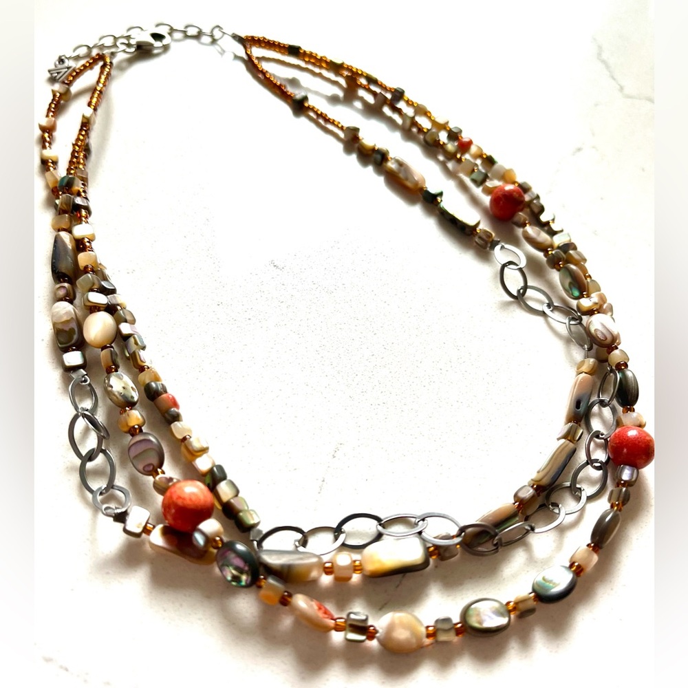 Silpada”Fiesta Fun”Necklace 925 Sterling Coral Shell&Seed Beads 16-18” N1563